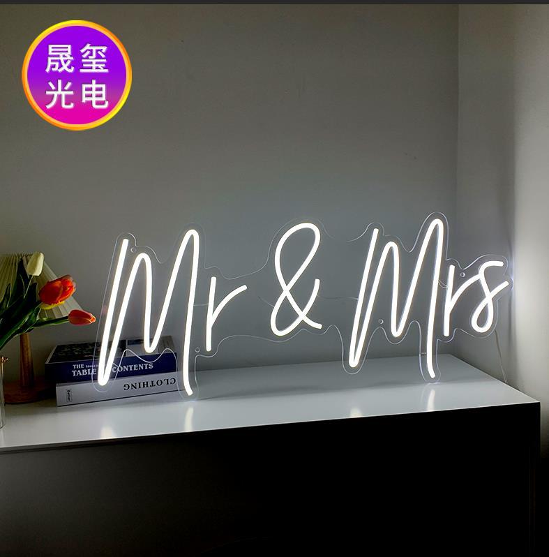 先生夫人发光英文字母霓虹灯婚礼派对装饰灯卧室小夜灯情侣霓虹灯