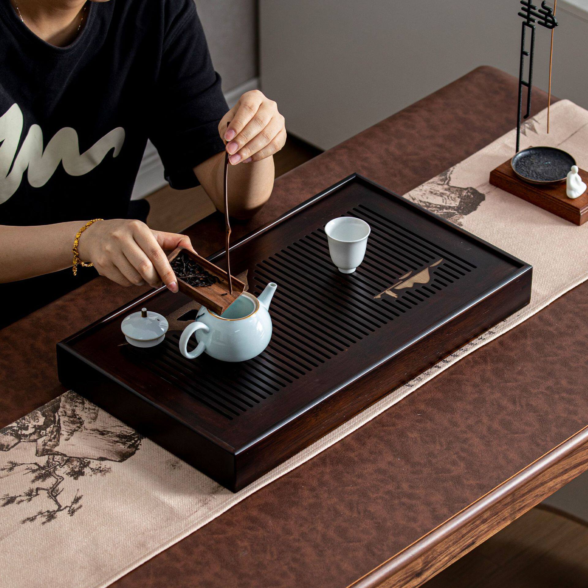 竹长方形茶盘家用2025新款简易托盘实木茶具小型储水式小茶台泡茶