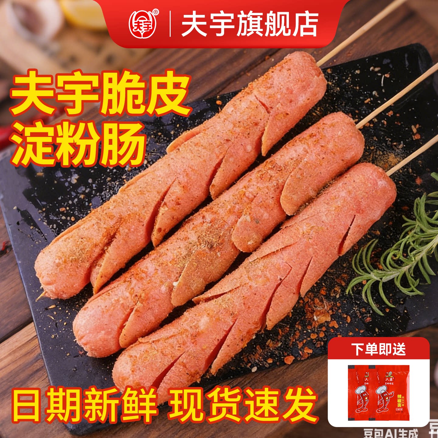 【旗舰店】夫宇淀粉肠约90g网红脆皮煎烤肠鸡肉火腿肠路边摊同款