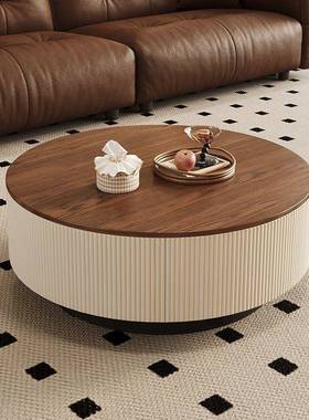 代中古风岩板圆形茶几客厅家用现奢高级简轻约古78155风胡组桃木