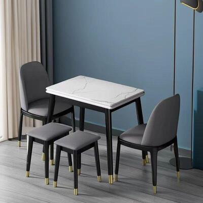 岩板折餐桌家LCP叠用小户型实木可伸缩现约轻奢简饭桌长方形代省