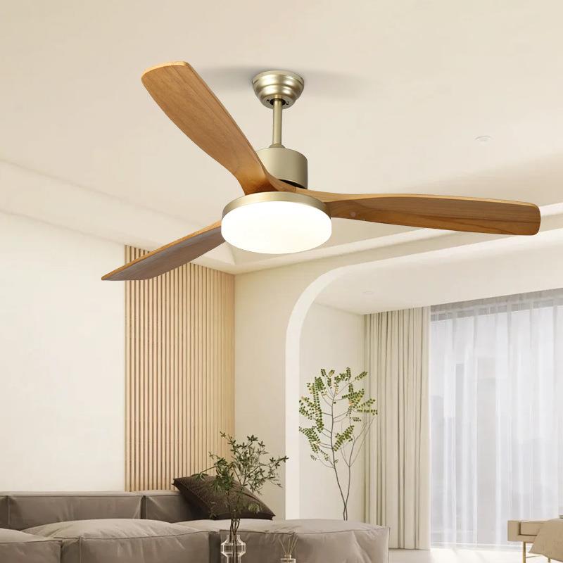 原木风吊扇灯餐厅客厅风扇灯智能力498音卧室吊大扇风电语风扇吊
