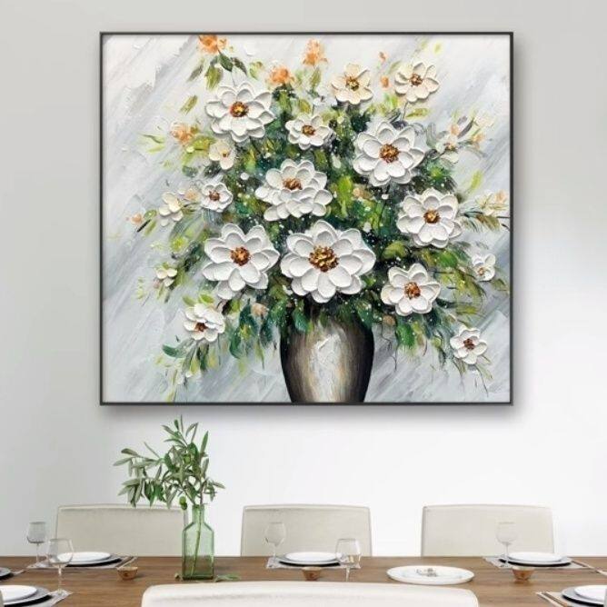 纯手工客厅油画餐厅玄关过道背景墙装饰画抽象花卉厚油艺术壁画