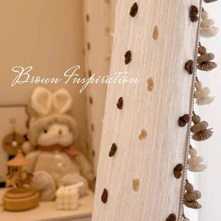 圆女点刺绣窗帘可爱德美拉色波点儿童房男HQQ孩孩卧室纱帘奶油风