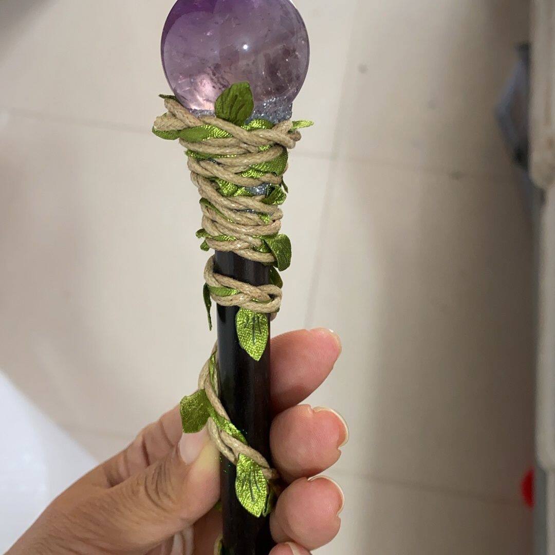 天然水晶球魔法棒彩色麻绳藤条装饰耐磨耐用手工编织天然