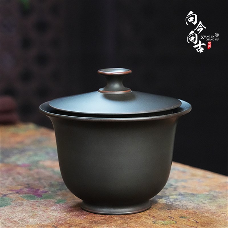 广西钦州坭兴陶手抓盖碗茶杯v不烫手纯手工茶壶全孔自带过滤免茶