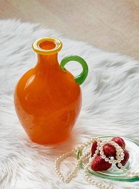 创意中古风双耳花彩色玻璃花鲜干花瓶台面电柜视软BX88-37-装家居