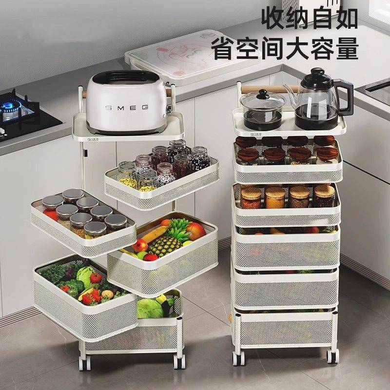 碳钢厨房旋转物架落地多层动菜篮子蔬架菜零ZDF食子置移小推车收