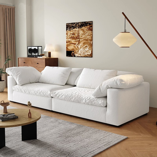 奶油风云软布艺沙发侘寂风小户型三人位羽绒模块亚麻布艺沙发组合