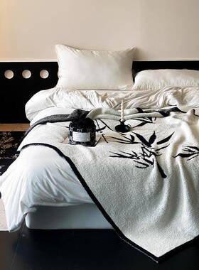 中式发水墨风竹毛毯黑白复古竹子盖林毯式法毯子客厅yeswomen沙毯