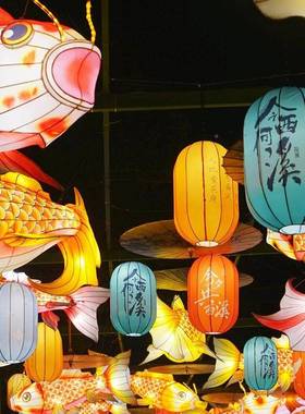 节景步街走春廊通区道灯笼装饰古风绘行画中式XJK星球圆形中国风