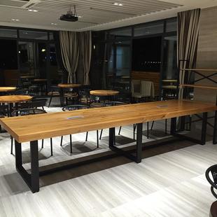 实铁木会议桌l办oft长桌艺家洽谈培训桌工实木办公作台电脑桌工业