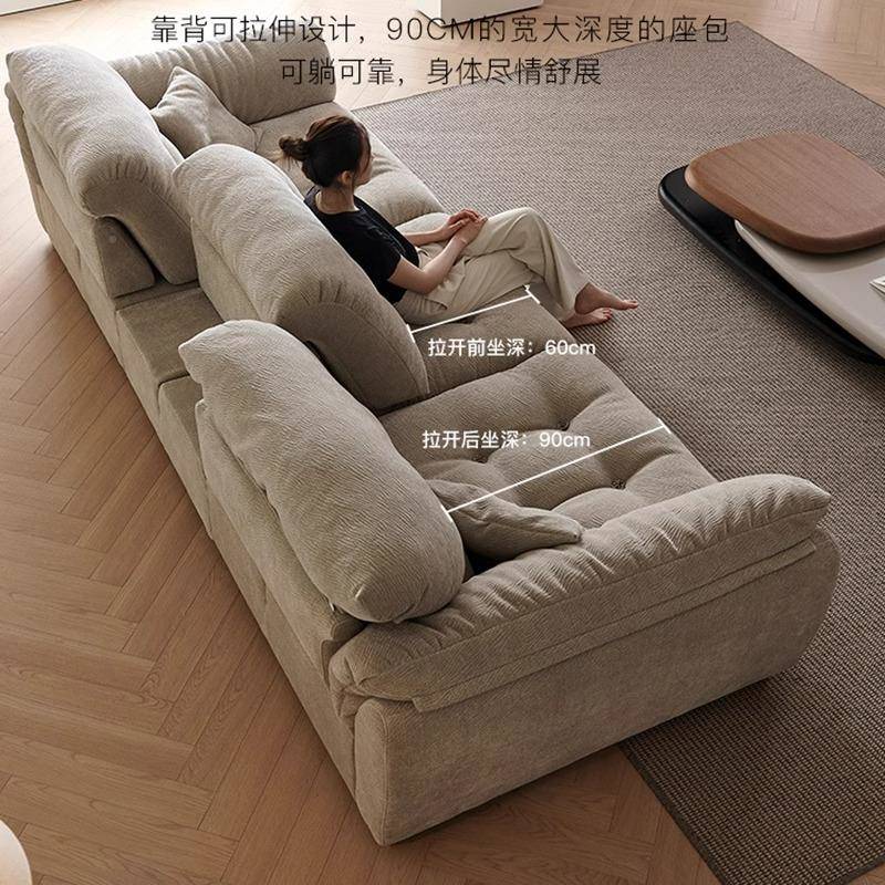 奶油风客厅云朵功能沙发雪尼尔动超宽坐靠深背可移排直网红沫珣00