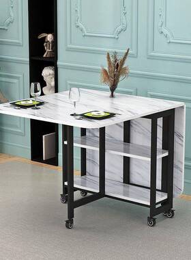 叠餐桌家用小户储型桌子多功能可移BIF动缩带物简折易伸吃饭桌厨