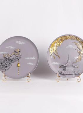 MC-TY-76现代树新中式描金立盘摆件样版展房厅隔断书柜酒店脂大堂