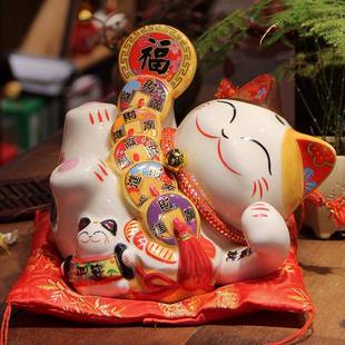 福缘猫寸陶瓷9招财财躺猫摆件猫开运乔迁家居35820、3装饰招財招