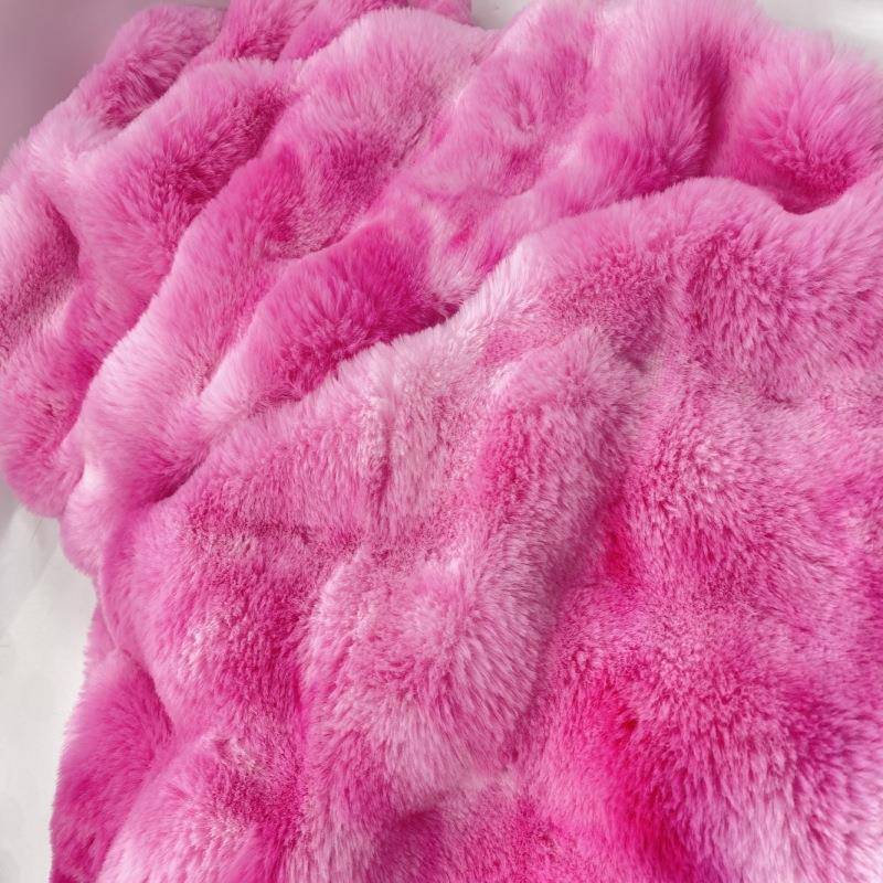 厂BMV家毛现货供应秋冬家纺料兔泡面泡彩色扎染布料抱盖毯枕网红