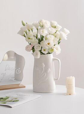 途白色陶北欧浮雕瓷装饰干花鲜花高花瓶CHX客厅读插花电视柜级感