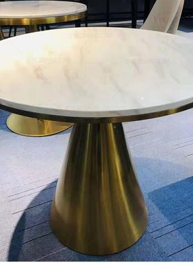 岩板餐12646桌亮光轻不钢圆台咖啡厅酒锈店客房休闲面会所石头圆