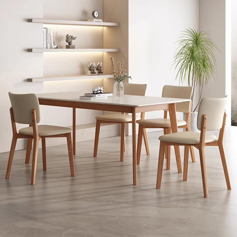 家轻奢长岩板餐桌椅组合813北欧小户型用现代桌方形奶油风原木色
