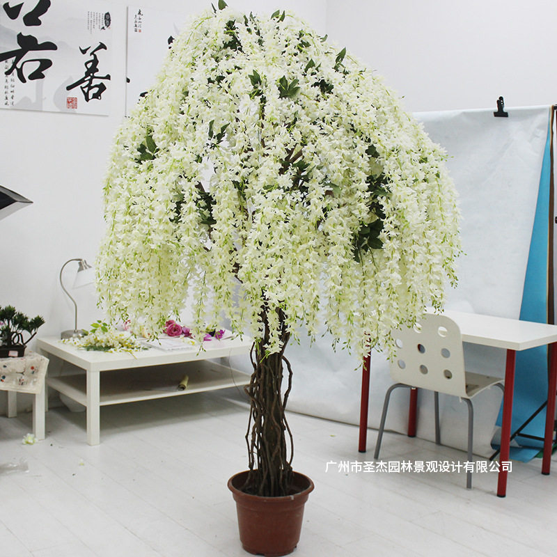仿真白色豆花仿真绿植婚庆酒店大型软装饰白色豆花仿真花树