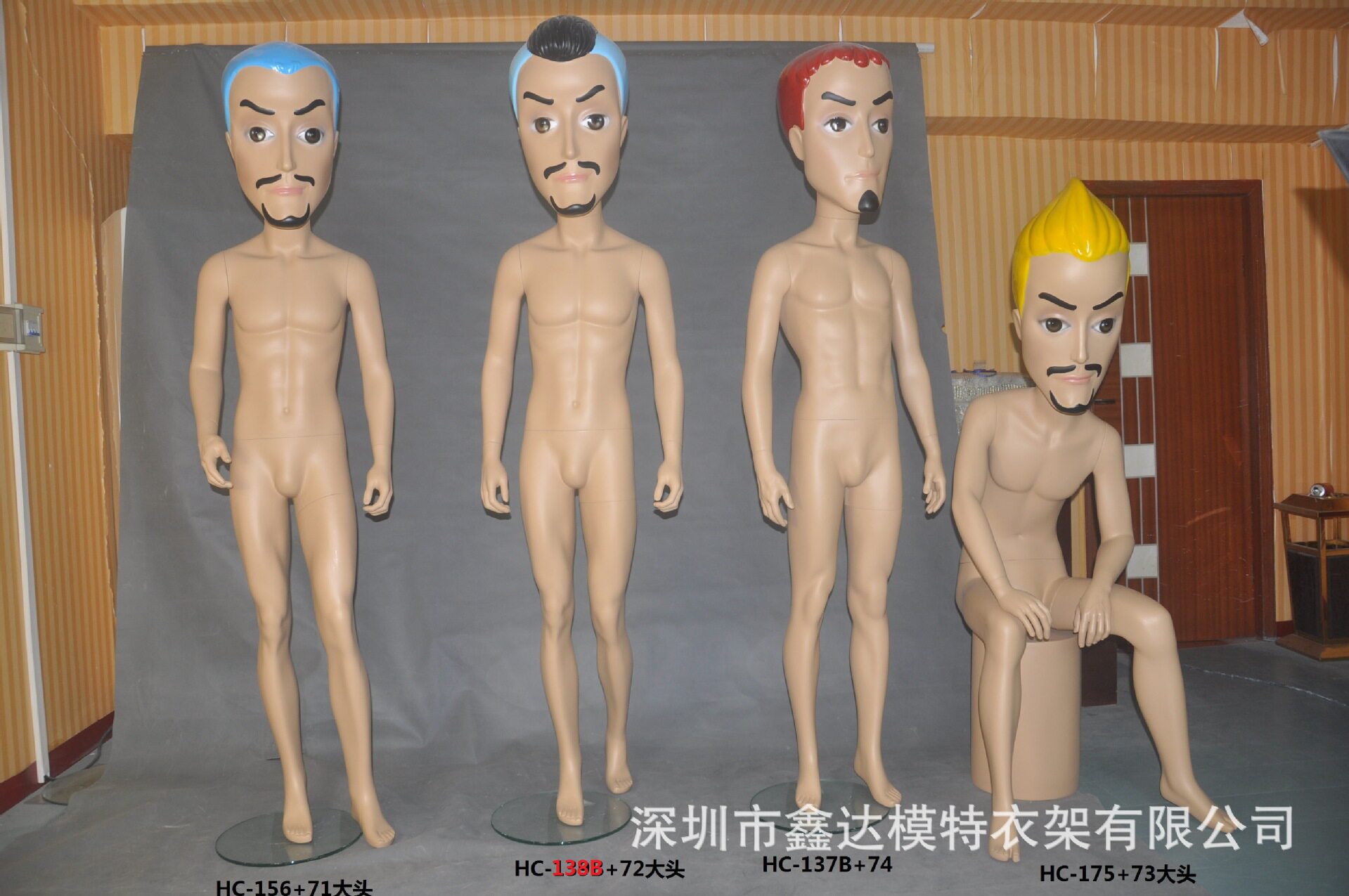 台版卡通大头可旋转男全身模特个性时尚大胡子男装橱窗展示模特