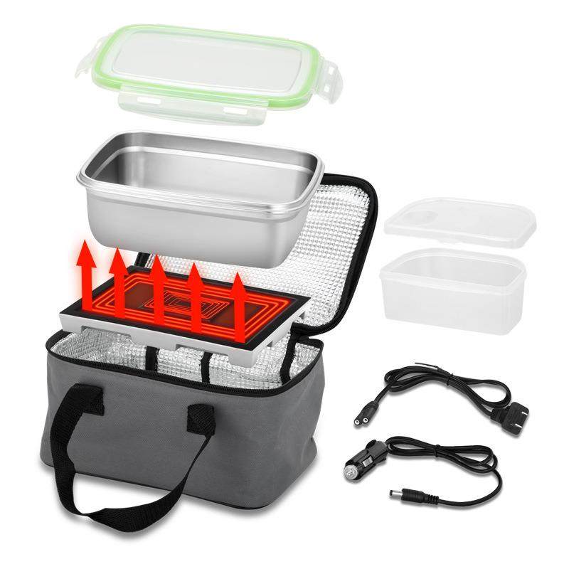 热销便携式电热饭盒午餐包加热板饭盒不锈钢内胆双用车载
