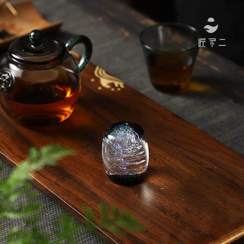 星空鼓形盖置紫砂壶盖拖玻璃竹节盖置创意摆件日式茶道零配件摆件