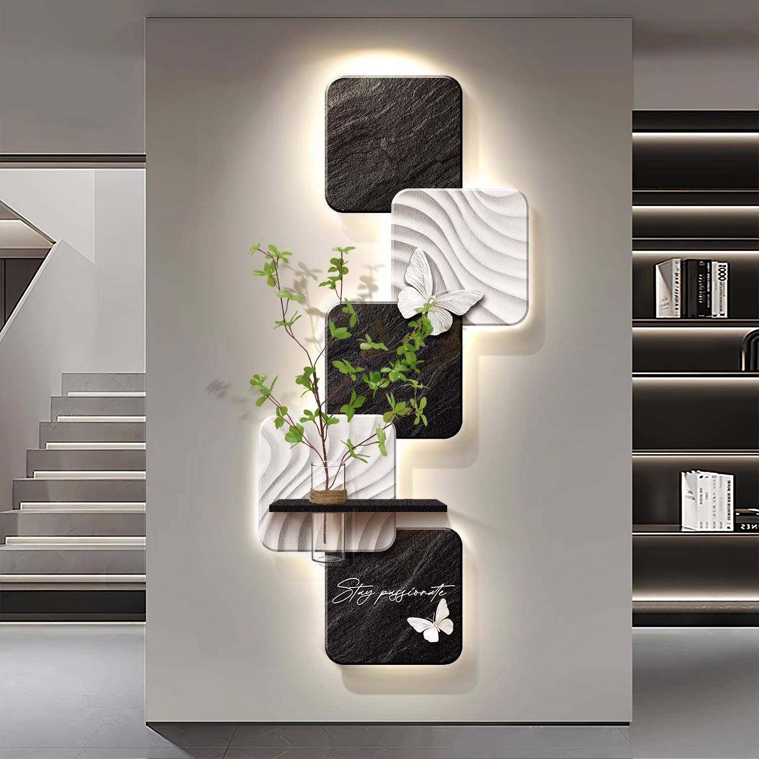 奶油风黑白创意玄关装饰画水培绿植灯光画客厅挂画入户正对门壁画,机械设备,其他机械设备,淘宝优惠券,粉丝福利购,淘宝优惠卷