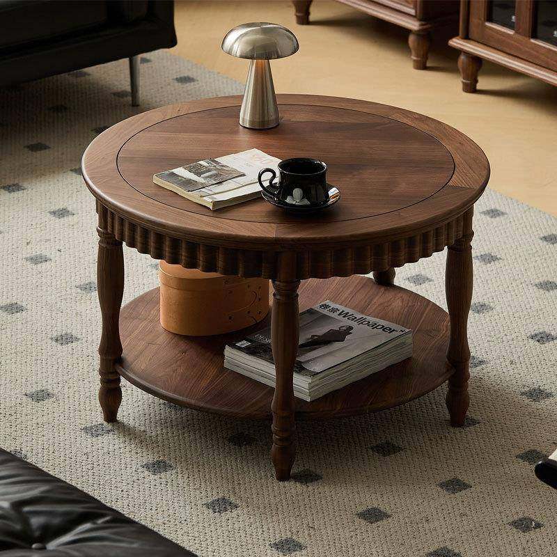 北美黑胡桃木实木茶几北欧简约客厅家用圆形茶桌圆茶几美式中古风
