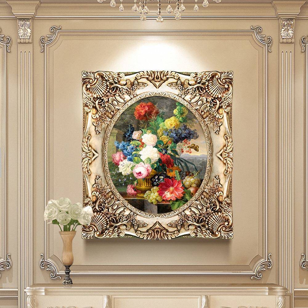 大芬村玄关装饰画竖版欧式进门挂画古典壁炉楼梯间壁画花卉油画