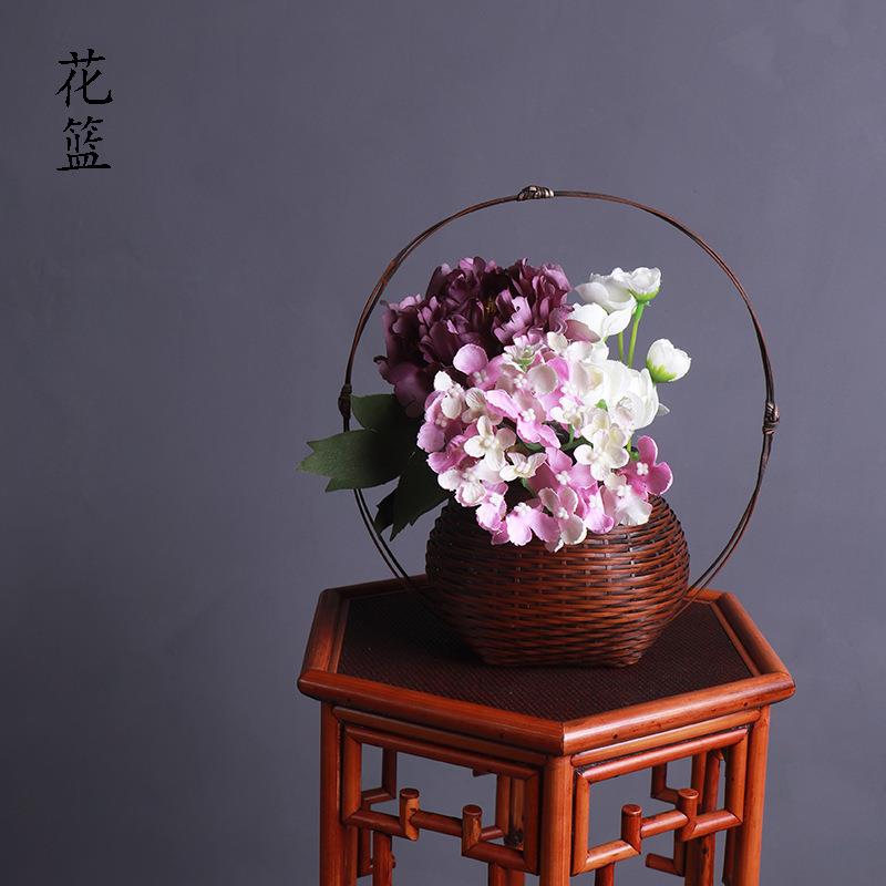 新品竹编插花蓝教学花器小原流中华花艺竹子编织工艺品竹制品花篮