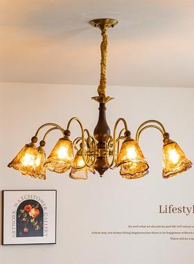 法式中古客厅灯光新款美拉德复古实木主卧室珀灯餐厅玻璃casa864g