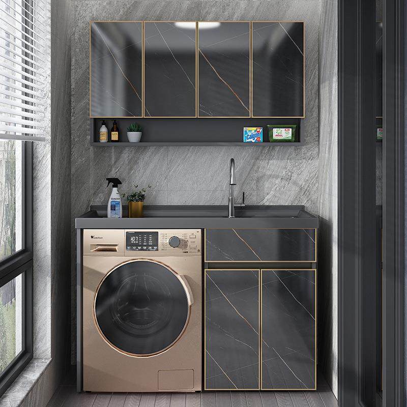 池槽空铝石英石一体阳台衣机柜子带搓洗板台盆太柜组合洗衣10405