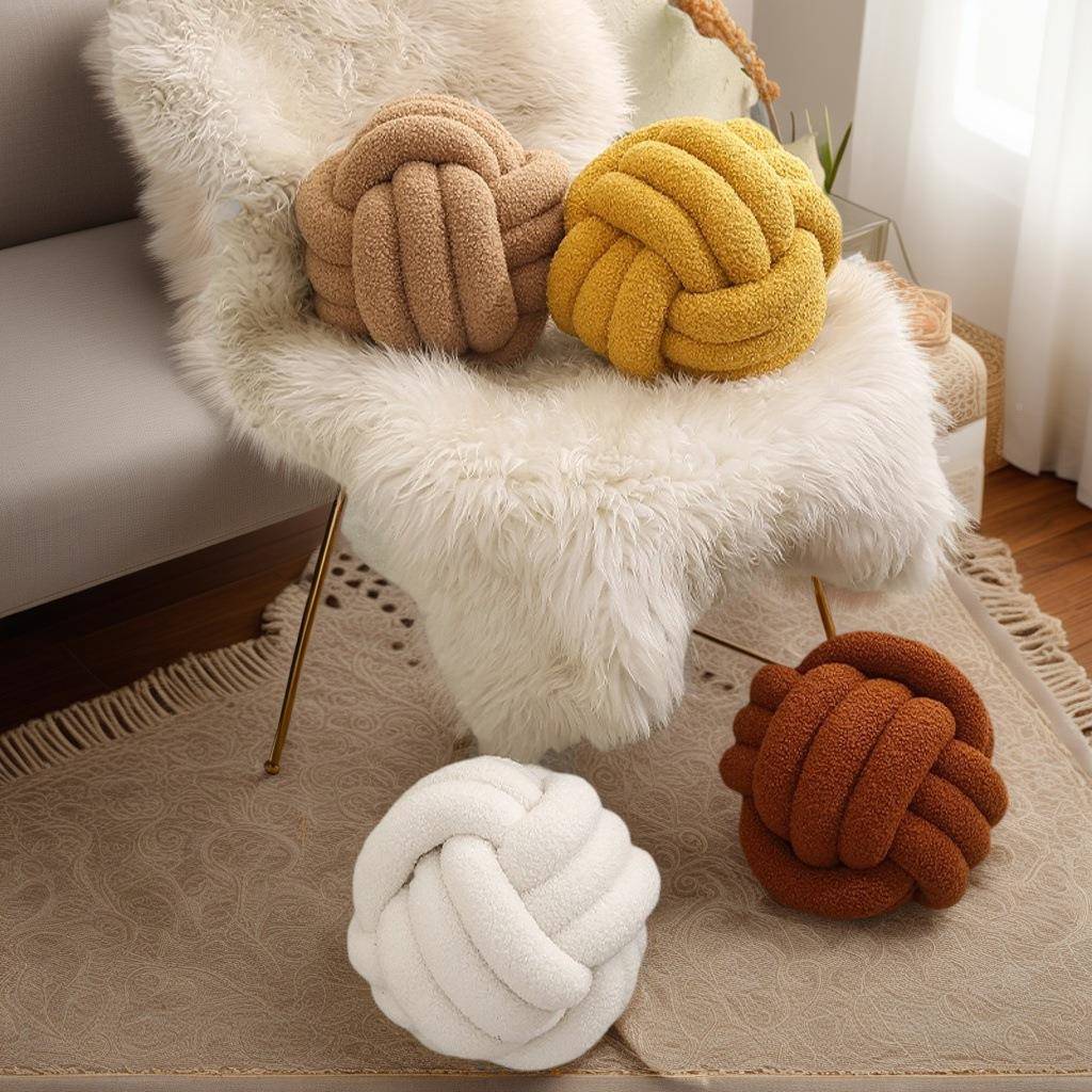 网红靠in打结球s抱枕沙发客厅编织球抱创意装球形手工编织线靠枕