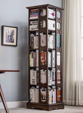 收架实木旋转书架多层复地古落组合60537书书柜家用储物家具纳架