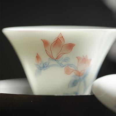 明山志mjtc玉玉花兰语云归盖碗手绘兰泥薄胎盖碗知功夫茶具家用茶