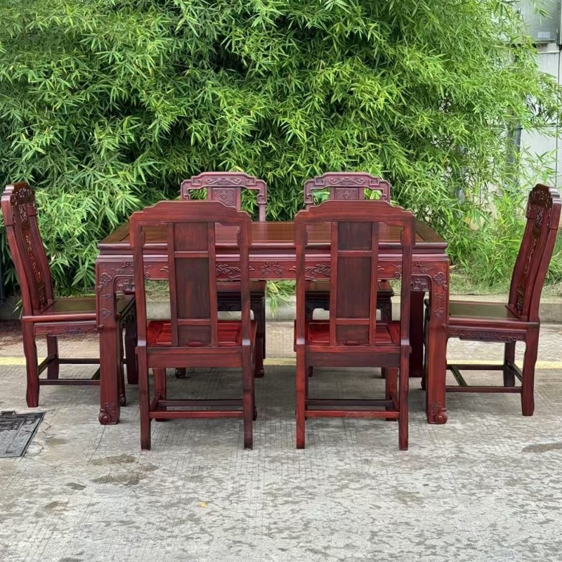 东阳红木家具餐桌l椅黑金檀长方形餐桌巴西黑酸枝实木吃饭桌成套