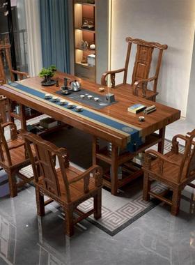 式实木大中板茶公司客厅套功INU夫全套储物原木办台公茶桌装厂家