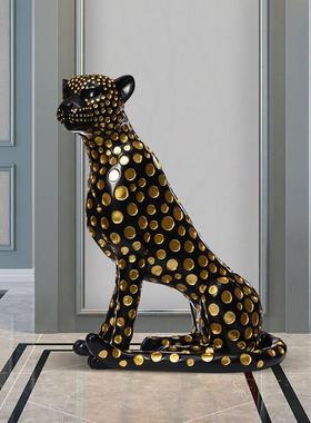 大型金钱创豹客厅落摆件招财意家居装饰品玄关沙地软金钱豹落发旁