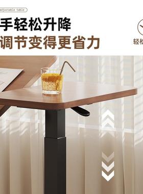 移动升电桌气动款隐藏轮双板液压升降床脑边降桌子80307办公学子