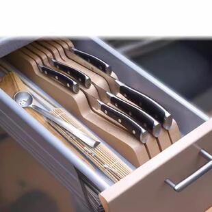 木质抽式架厨房用横放QFB刀卧式木刀座品刀具收纳架榉木屉刀架
