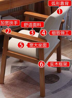 北欧实木椅子靠背学家用餐椅椅现55611电脑椅扶手书房办公椅习代