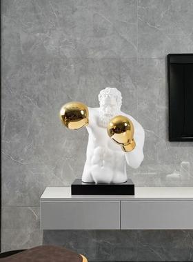 现代简摆约创意拳手人物雕塑树脂件客厅玄关酒击电店视柜家QAC居