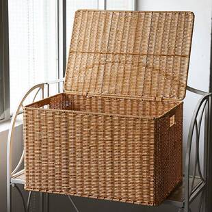藤储编收纳筐带盖I收N特S风大号仿藤编纳箱见详情盒衣服箱子搬家