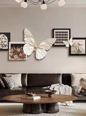 沙D2蝶2景3法式古风客厅BTJ装饰画蝴黑白复古发背墙高级抽象挂画