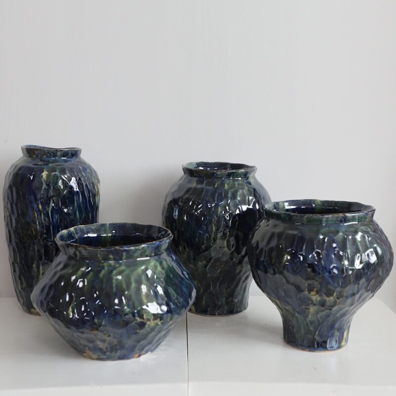 窑变釉克莱因蓝花盆陶瓷工艺品摆件陶瓷花瓶油画风家居装饰品