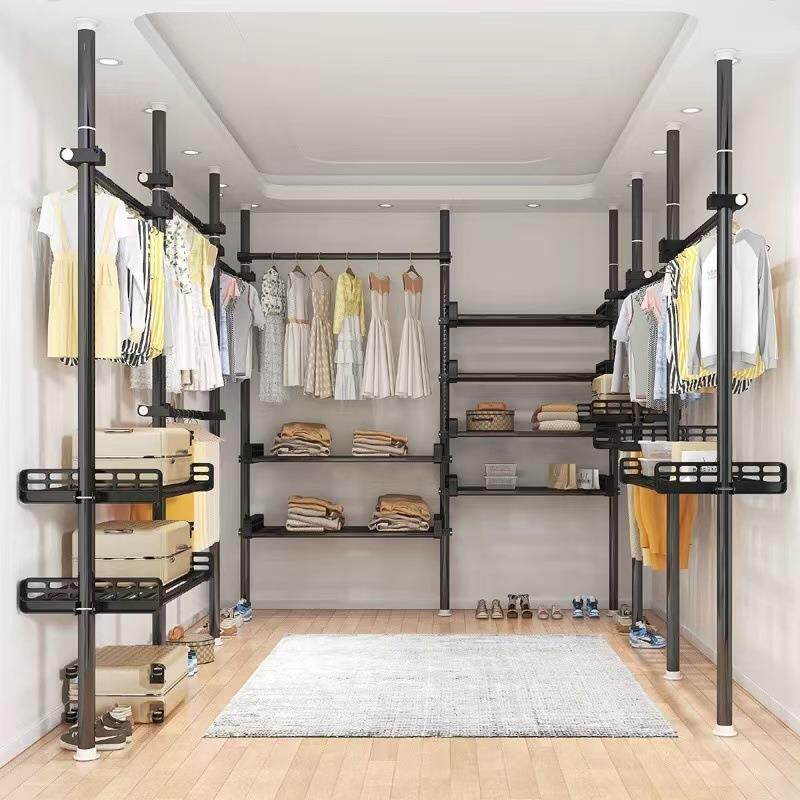 多功能伸缩调节晾衣架卧室衣帽架阳台宿舍晾嗮简易衣帽间收纳衣柜