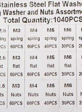 304不锈钢M2-MFJL10平垫圈弹簧垫圈六s角0螺母14pc0配套组合套装