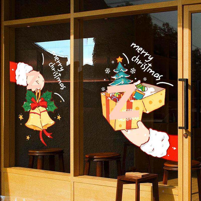 圣诞节装饰品窗商铺贴广530告氛围布花静置电贴纸橱窗装扮玻璃门